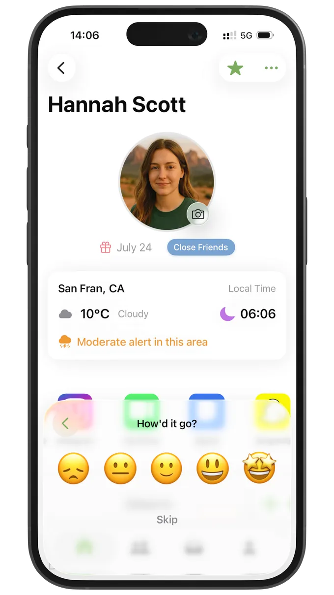 Linkt relationship history and catch-up reflection screen
